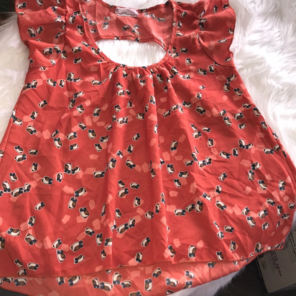 Owl print high low blouse.
